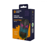Canyon 7keys Gaming 2.4G wireless mouse, KA8 sensor, DPI up to 1600, rubber coating on panel, Huano 1million switch, 45cm PVC cable, ABS material. 400mAh battery, size: 125.8*63.7*41mm, weight: 95g, Black