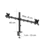 HAMA Стойка за 2 монитора за бюро, регулируема, 13" - 35", 12 кг, Черна