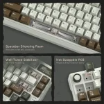 Royal Kludge L75 Mocha Grey Hot-Swappable Безжична геймърска механична клавиатура с RK Linear Cream суичове