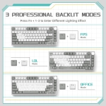Ajazz геймърска механична клавиатура Gaming Mechanical Keyboard AK820 - AS Red Switch [Linear] (English US), Gray White, White Light