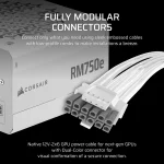 Corsair RMe Series RM750e White 750W, 80 Plus Gold, Модулно, Dual-Color PCIe Gen 5.1, ATX 3.1 Захранване за компютър