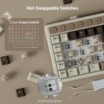 Royal Kludge M70 Mocha Grey Hot-Swappable Безжична геймърска механична клавиатура с RK Linear Cream суичове