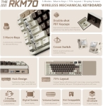 Royal Kludge M70 Mocha Grey Hot-Swappable Безжична геймърска механична клавиатура с RK Linear Cream суичове