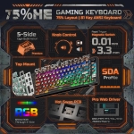 Royal Kludge M75 HE Hephaestus Геймърска механична клавиатура с RK Mint регулируеми суичове